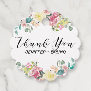 Étiquettes Cadeau Merci typographie Bouquet de fleurs colorées