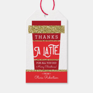 Étiquettes-cadeau Merci Un Latte, Merci Tag, Christmas Tag