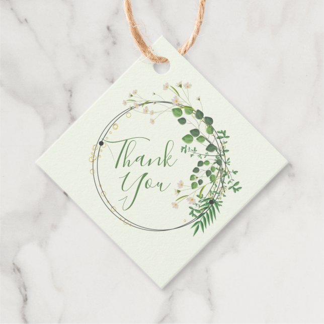 Étiquettes Cadeau Merci Vert Fleurs minuscules couronne (Devant)