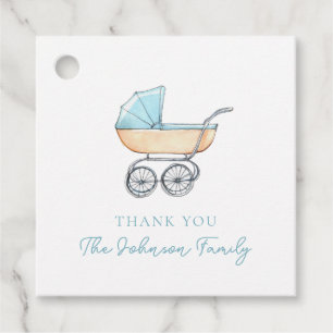 Étiquettes Cadeau Merci vintage Watercolor Blue Stroller