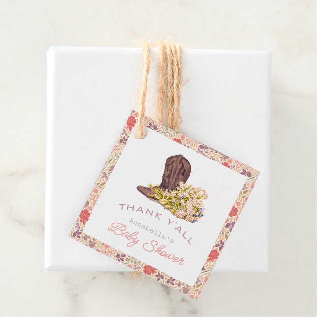 Étiquettes Cadeau Merci Y'all Cowboy Boot & Bouquet Baby shower (En situation)