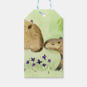 Étiquettes-cadeau Mère et bébé Capybara