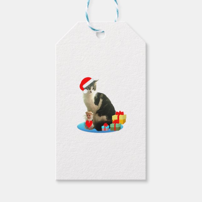 Étiquettes-cadeau Merlin Chat de Noël mignon (Devant)