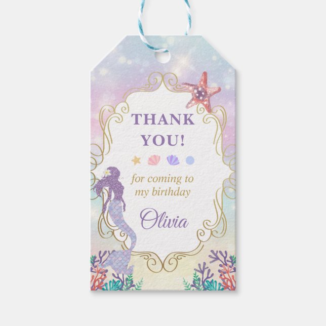 Étiquettes-cadeau Mermaid Anniversaire Sous Le Merci De Mer Étiquett (Devant)
