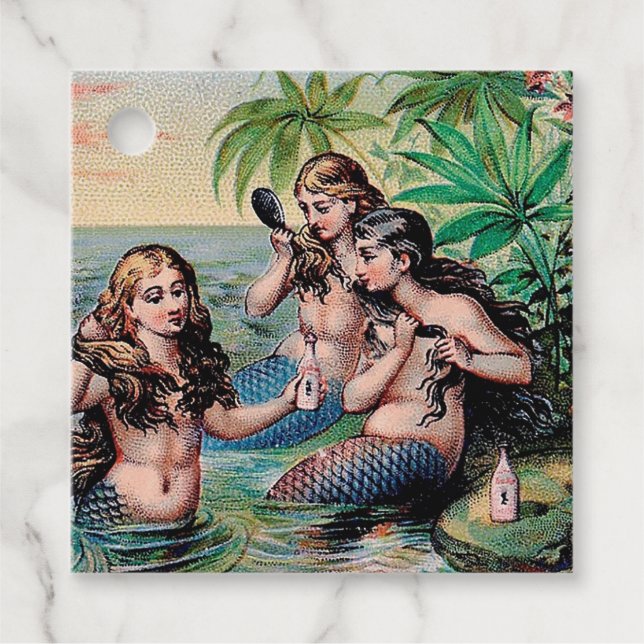 Étiquettes Cadeau Mermaid Antique Magie Océan Nautique (Devant)