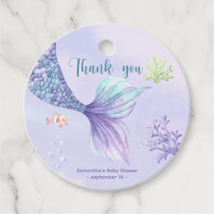 Étiquettes Cadeau Mermaid Girl Baby shower Merci