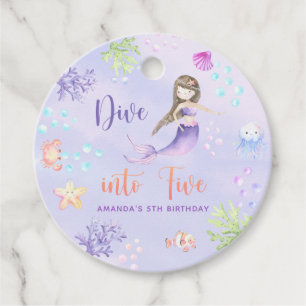 Étiquettes Cadeau Mermaid Girl Dive In Five 5th Birthday Party