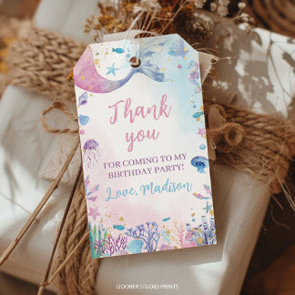Étiquettes-cadeau Mermaid Pastel Océan Fille Anniversaire Merci