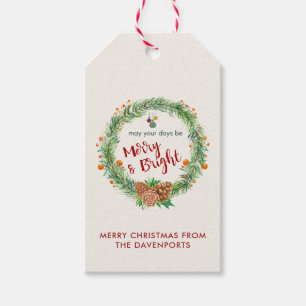 Étiquettes-cadeau Merry & Bright Christmas Wreath