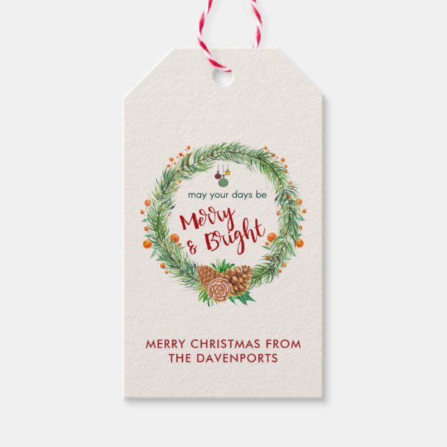 Étiquettes-cadeau Merry & Bright Christmas Wreath (Devant)