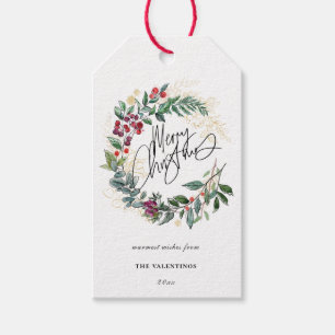 Étiquettes-cadeau Merry Christmas Botanical Wreath