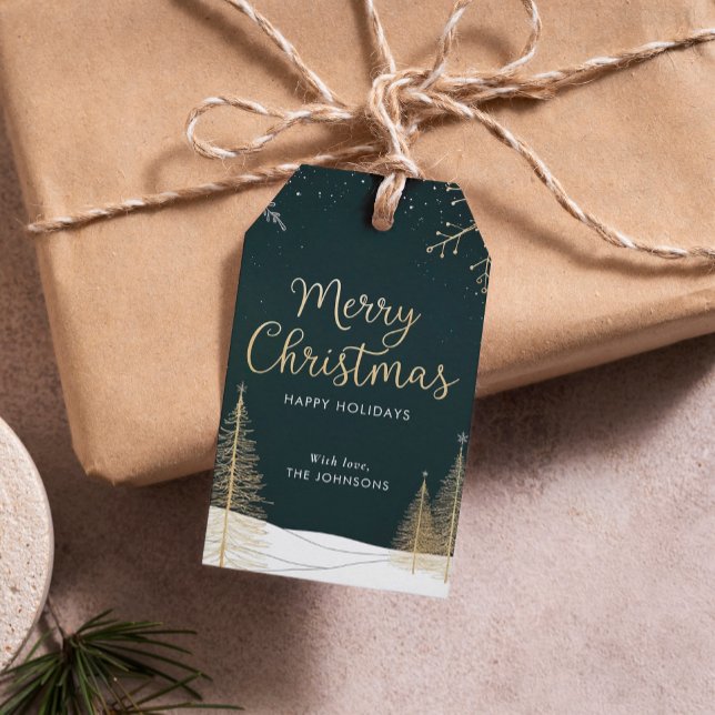 Étiquettes-cadeau Merry Christmas Gold Calligraphic Holiday (Créateur téléchargé)