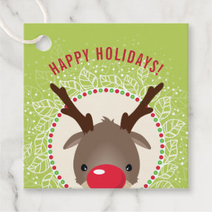 Étiquettes Cadeau MERRY CHRISTMAS mignon renne rouge rudolph