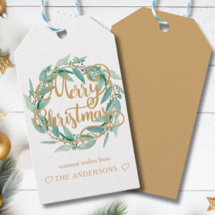 Étiquettes-cadeau Merry Christmas Personnalisé Eucalyptus Wreath