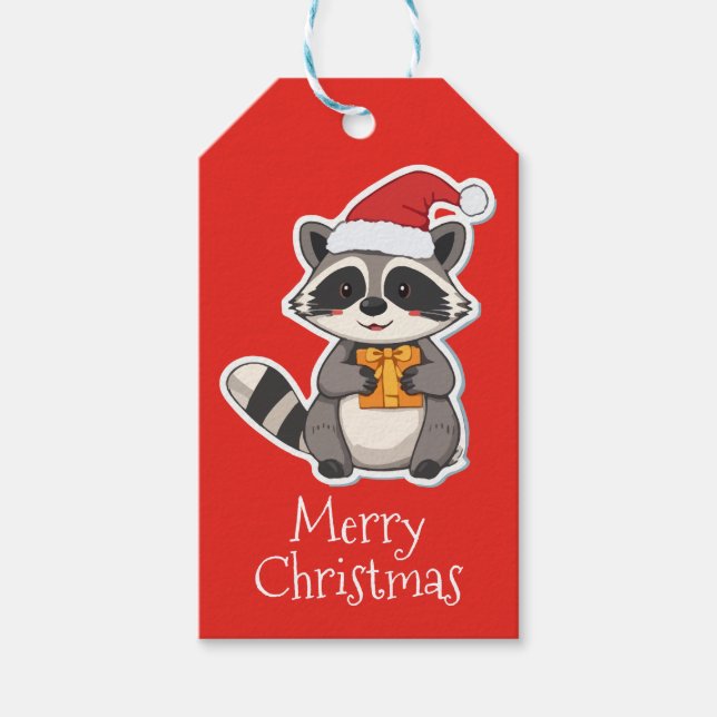 Étiquettes-cadeau Merry Christmas Raccoon (Devant)