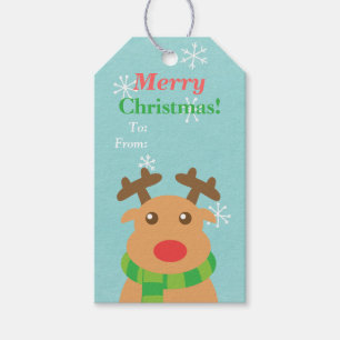 Étiquettes-cadeau Merry Christmas Red Nosed Reindeer Tags cadeaux