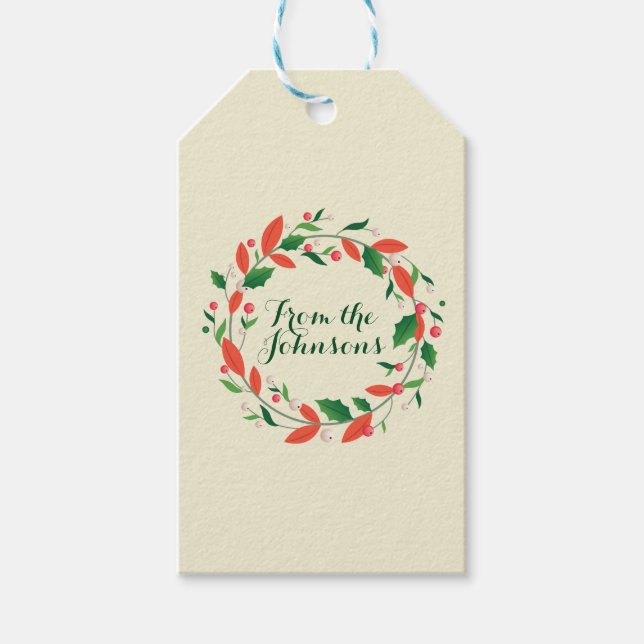 Étiquettes-cadeau Merry Christmas Wreath Simple traditionnel ivoire (Devant)