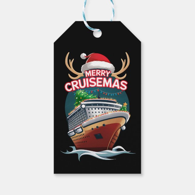 Étiquettes-cadeau Merry Cruisemas Cruise Ship Famille Noël Drôle (Dos)