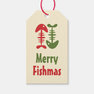 Étiquettes-cadeau Merry Fishmas Funny Mignonne Retro Christmas Poiss