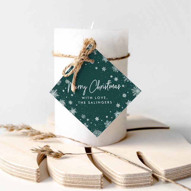 Étiquettes Cadeau Merry Magic | Noël aux flocons de neige verts et b (Créateur téléchargé)