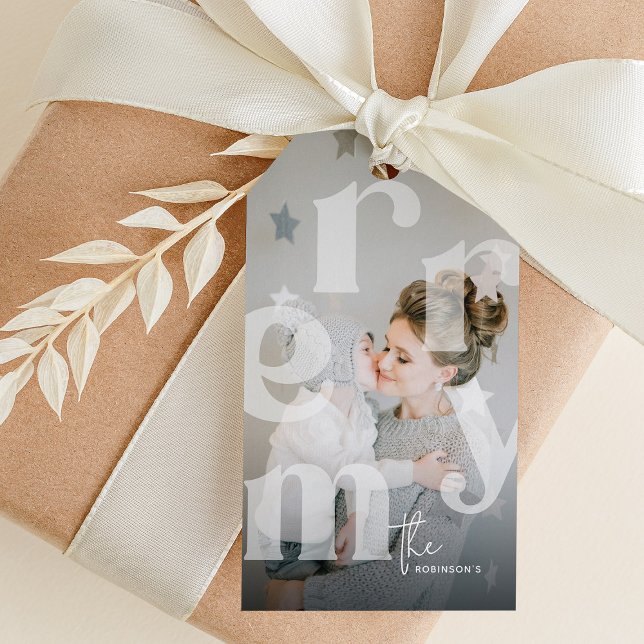 Étiquettes-cadeau MERRY Overlay Typographie' Photo Noël (Créateur téléchargé)