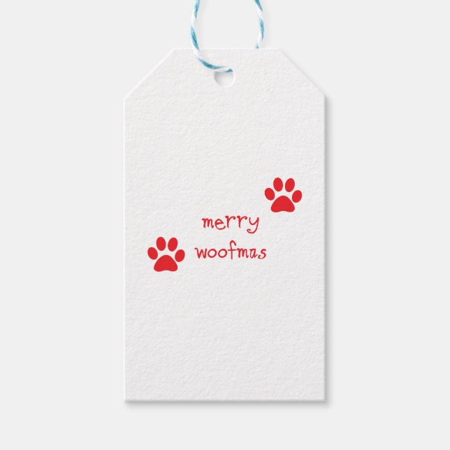 Étiquettes-cadeau Merry Woofmas Empreinte de patte Red Statement (Devant)