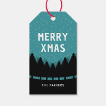 Merry Xmas bleu rétro avec pins et neige