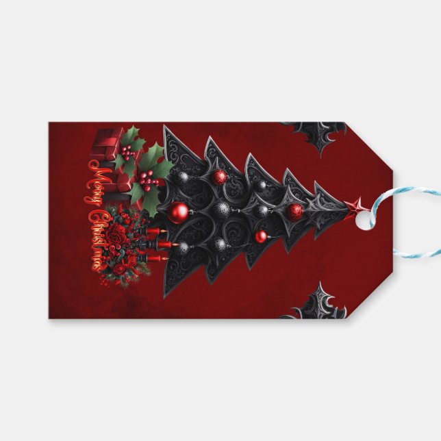 Étiquettes-cadeau merveilleux arbre gothique de noël (Devant (Horizontal))