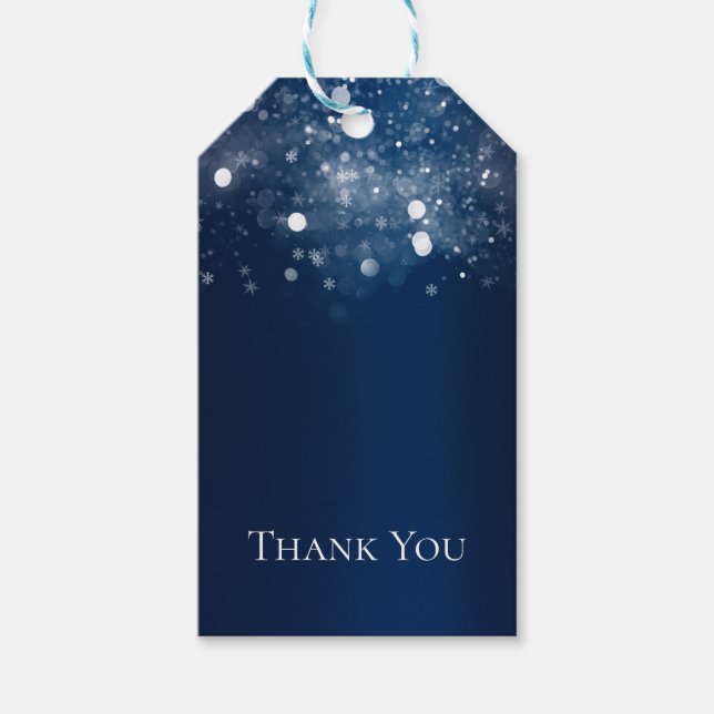 Étiquettes-cadeau Merveilleux Paysage d'Hiver Lumineux Bleu Argent (Devant)