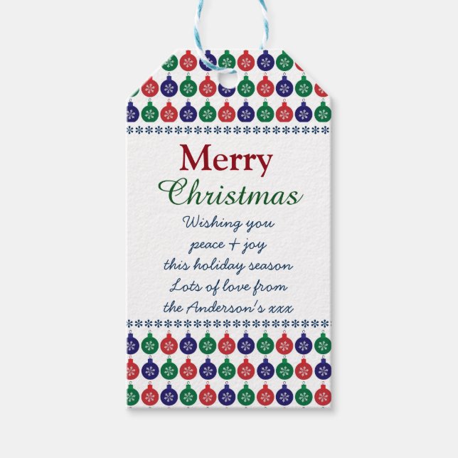 Étiquettes-cadeau Message personnalisé Motif Bauble Noël (Devant)