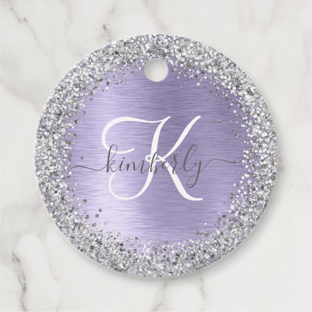 Étiquettes Cadeau Métal brossé violet Parties scintillant d'argent N (Devant)