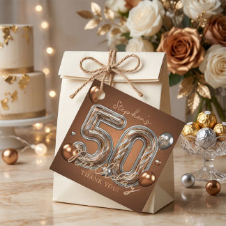 Étiquettes Cadeau Metallic Bronze Silver Balloons 50th Birthday