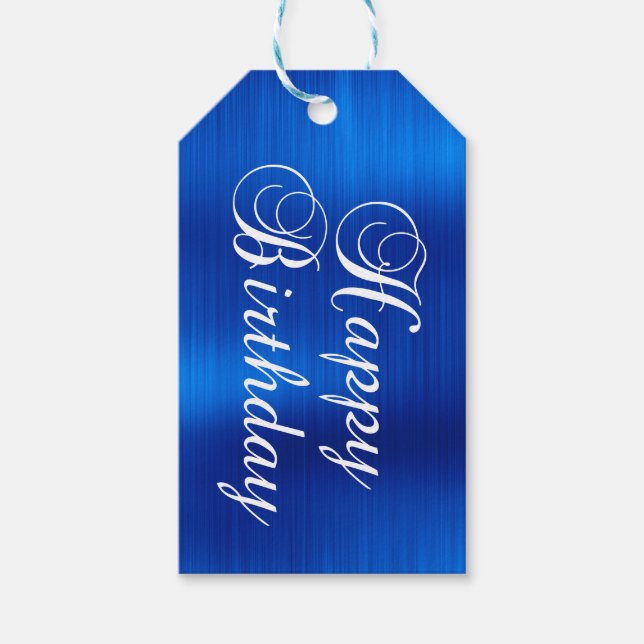Étiquettes-cadeau Metallic Royal Blue Joyeux anniversaire (Devant)