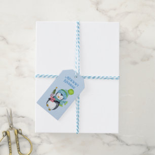 Étiquettes-cadeau Mewwy Kissmas Festive Penguin Portant des cadeaux