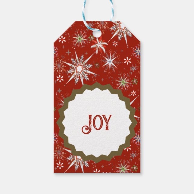 Étiquettes-cadeau Mid-Century Snowflakes Galore On Red (Devant)
