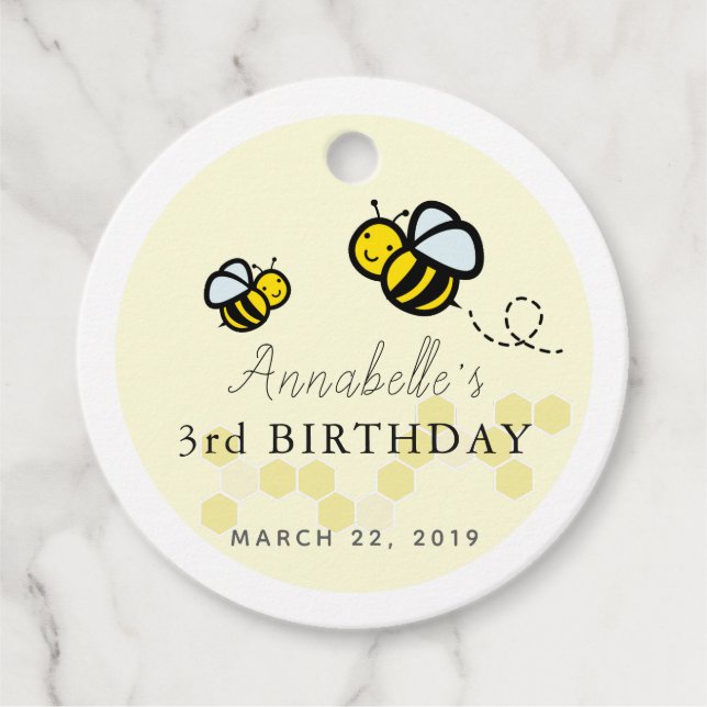 Étiquettes Cadeau Miel / Bumble Bees & Daisy Anniversaire Merci (Devant)