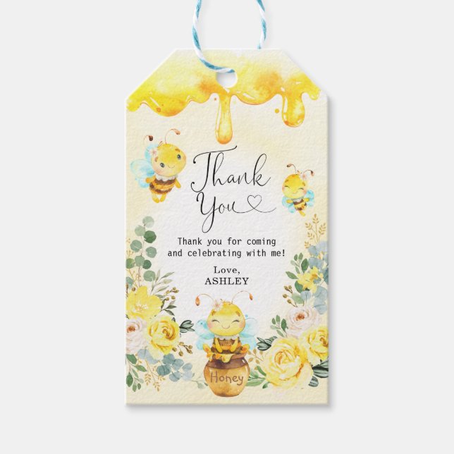 Étiquettes-cadeau Miel d'été Abeille Fleur Jaune Baby shower Faveurs (Devant)