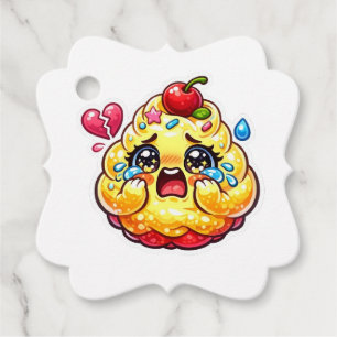 Étiquettes Cadeau Mignon Cupcake Kawaii Triste qui Pleure avec un Au