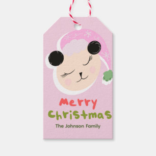 Étiquettes-cadeau Mignon Panda de Noël Chapeau Rose de Père Noël Fam