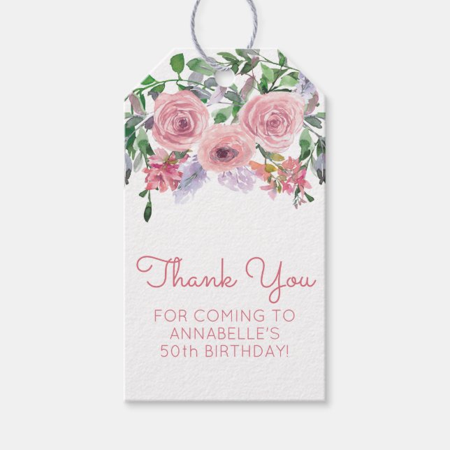 Étiquettes-cadeau Mignonne 50e anniversaire Bouquet rose floral Aqua (Devant)
