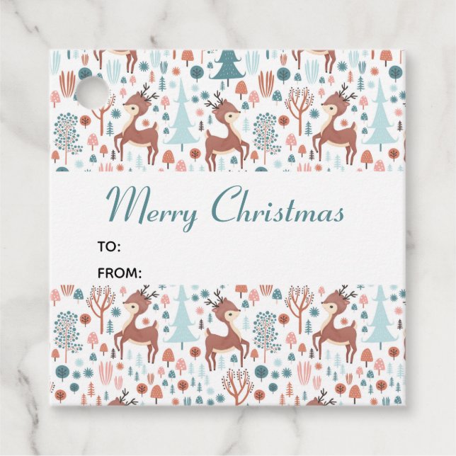 Étiquettes Cadeau Mignonne cerf en Forêt Whimsical Noël Motif (Devant)