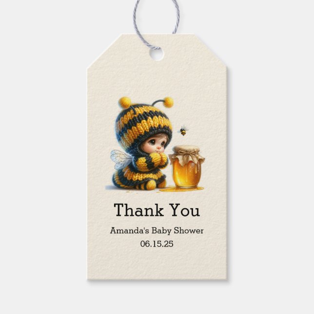 Étiquettes-cadeau Mignonne fille en costume d'abeille avec Baby show (Devant)