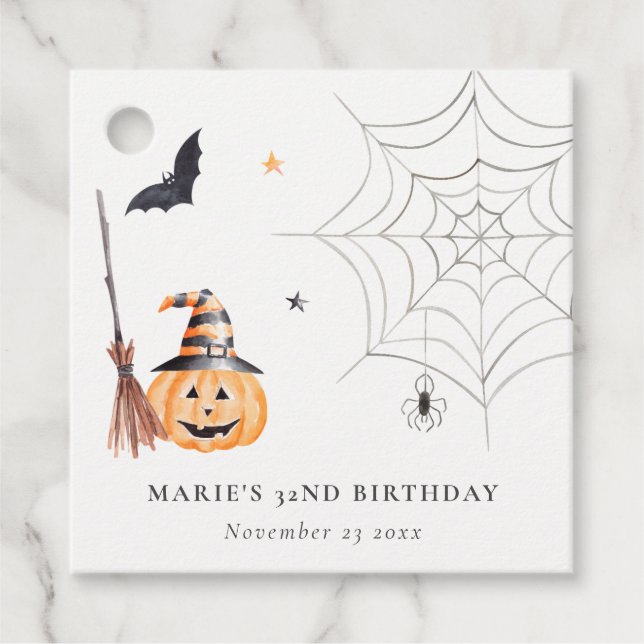 Étiquettes Cadeau Mignonne Halloween Citrouille Spiderweb N'importe  (Devant)