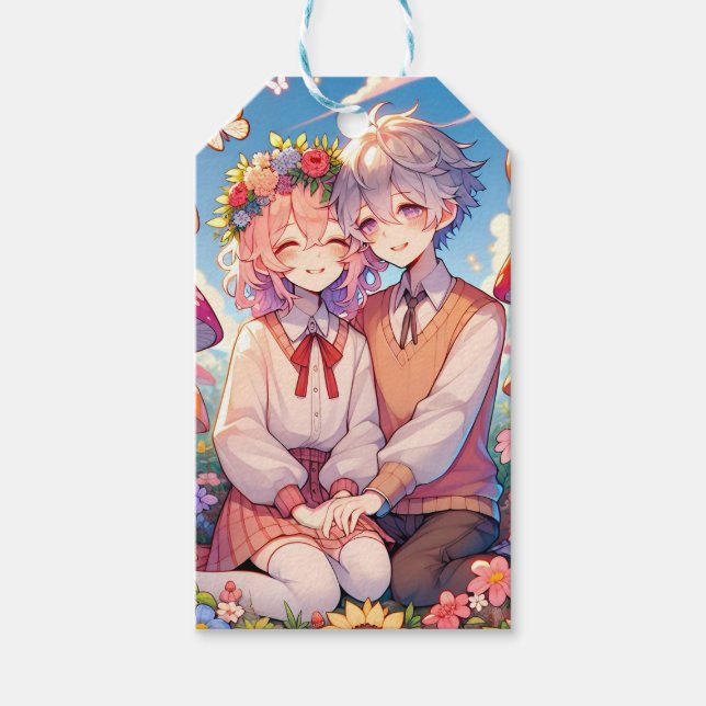 Étiquettes-cadeau Mignonne mignon Anime Couple Whimsical Romantic (Devant)