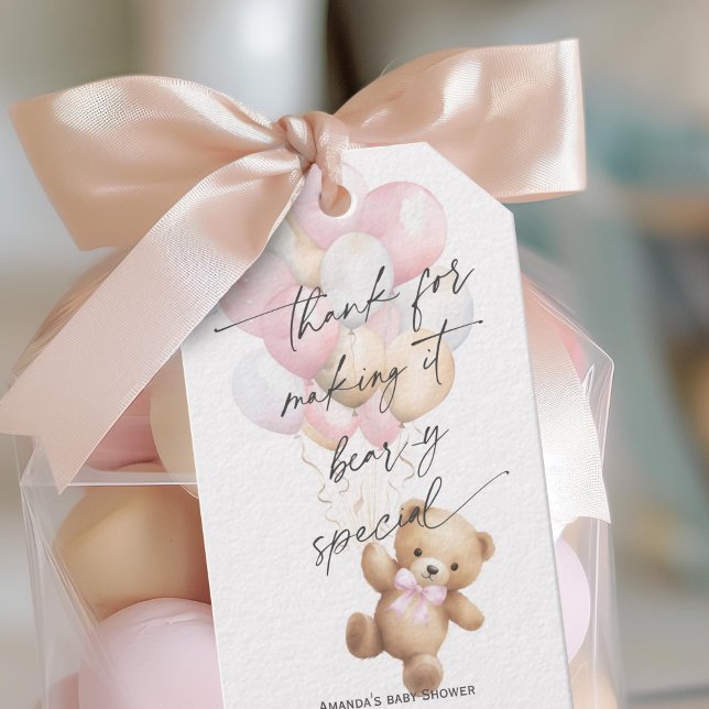 Étiquettes-cadeau Mignonne On Peut Attendre, Pink Baby Girl Douche (Pink We Can Bearly Wait, Teddy Bear Gender Neutral baby Shower Favor Tags.)
