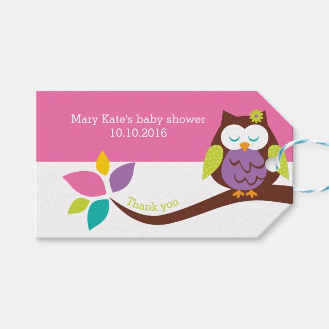 Étiquettes-cadeau Mignonne OWL sur une branche Animaux Baby shower A (Devant (Horizontal))