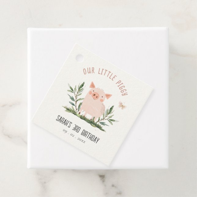 Étiquettes Cadeau Mignonne petit porc de ferme Anniversaire de enfan (En situation)