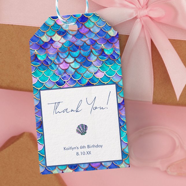 Étiquettes-cadeau Mignonne Sirène Petites Filles Anniversaire Merci (Créateur téléchargé)