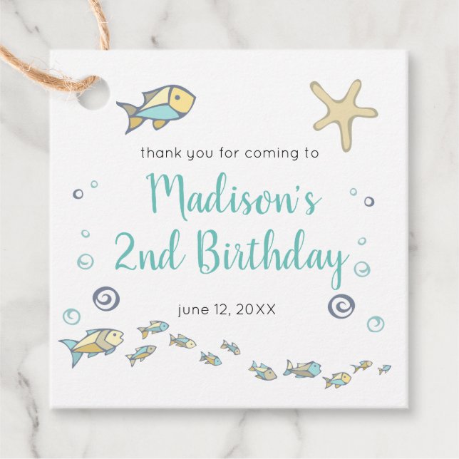 Étiquettes Cadeau Mignonne Sous La Mer Poisson Océan Anniversaire (Devant)