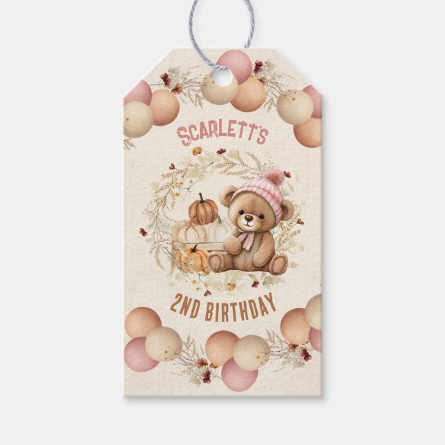Étiquettes-cadeau Mignonne Teddy Bear Girl Fall Anniversaire Favoris (Devant)